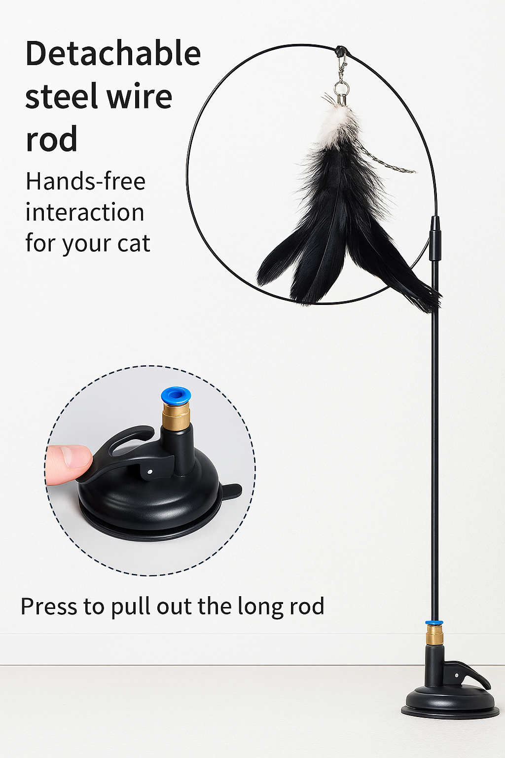 Interactive Cat Teaser Wand with Suction Base & Bell