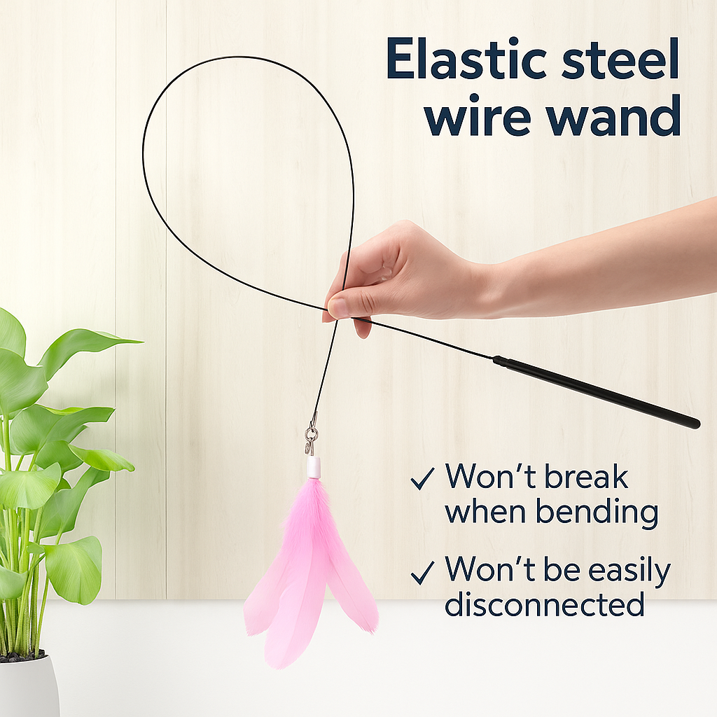 Interactive Cat Teaser Wand with Suction Base & Bell
